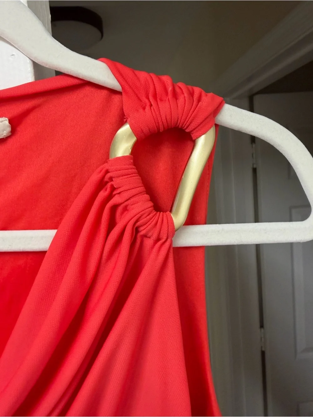 Halston Heritage Cowl Neck Ruched Dress Poppy Red Coral Size M